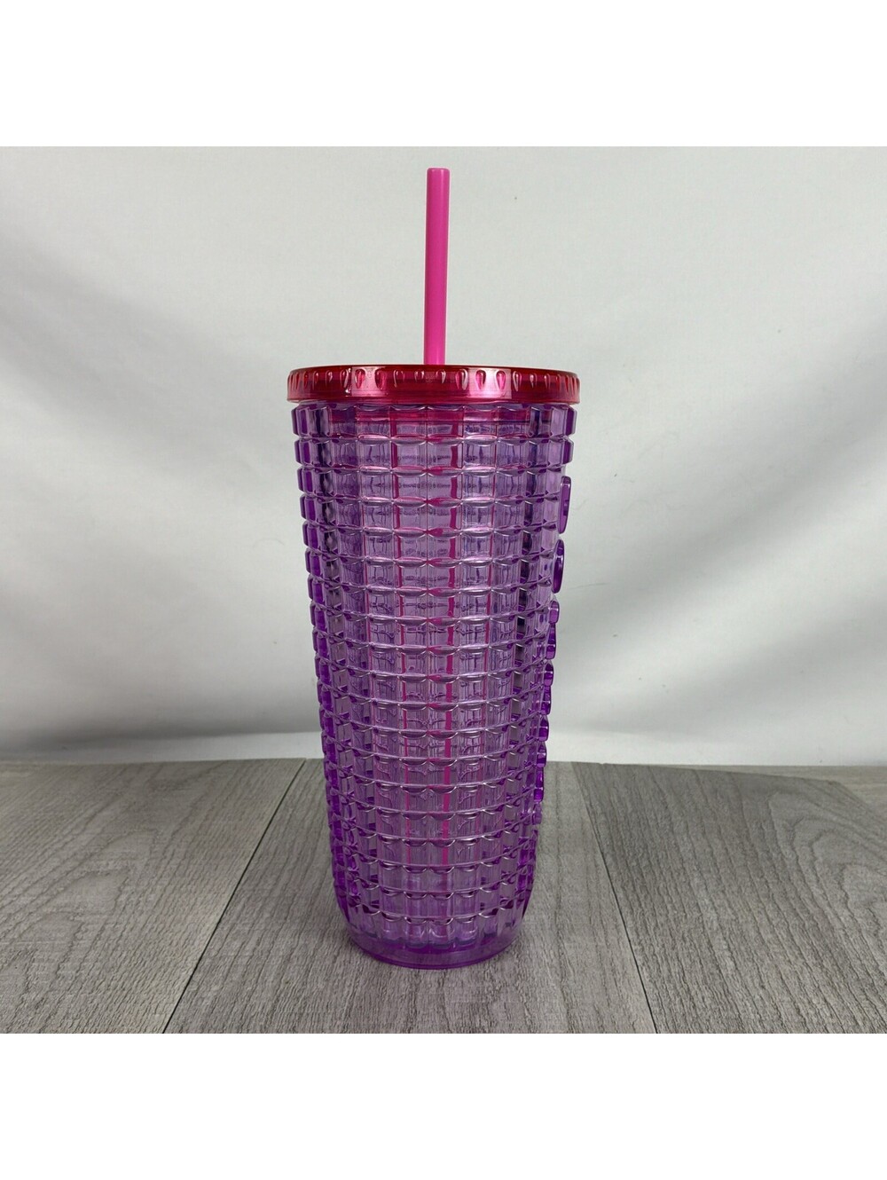 Dunkin' Pink Purple Grid Studded Acrylic Tumbler Cold Cup 24oz - Picture 4 of 9